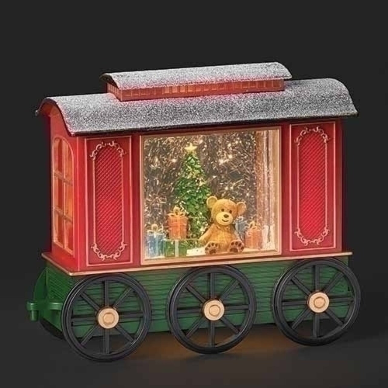 Roman 9.5" LED Lighted Train Christmas Snow Globe with Teddy Bear